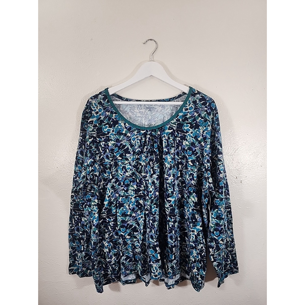 St. John's Bay Navy Floral Print Plus Size Long Sleeve Blouse Size 3X NWT